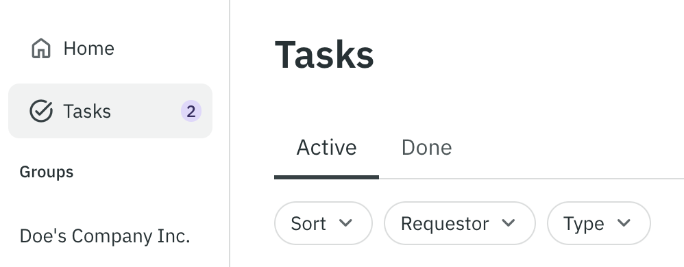 The tasks section of Certn's new platform showing the left navigation and the filters available on the tasks page.