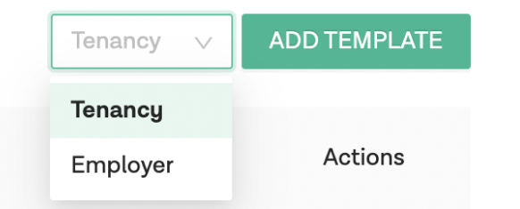 The Tenancy/Employer drop-down list is left of the Add Template button.